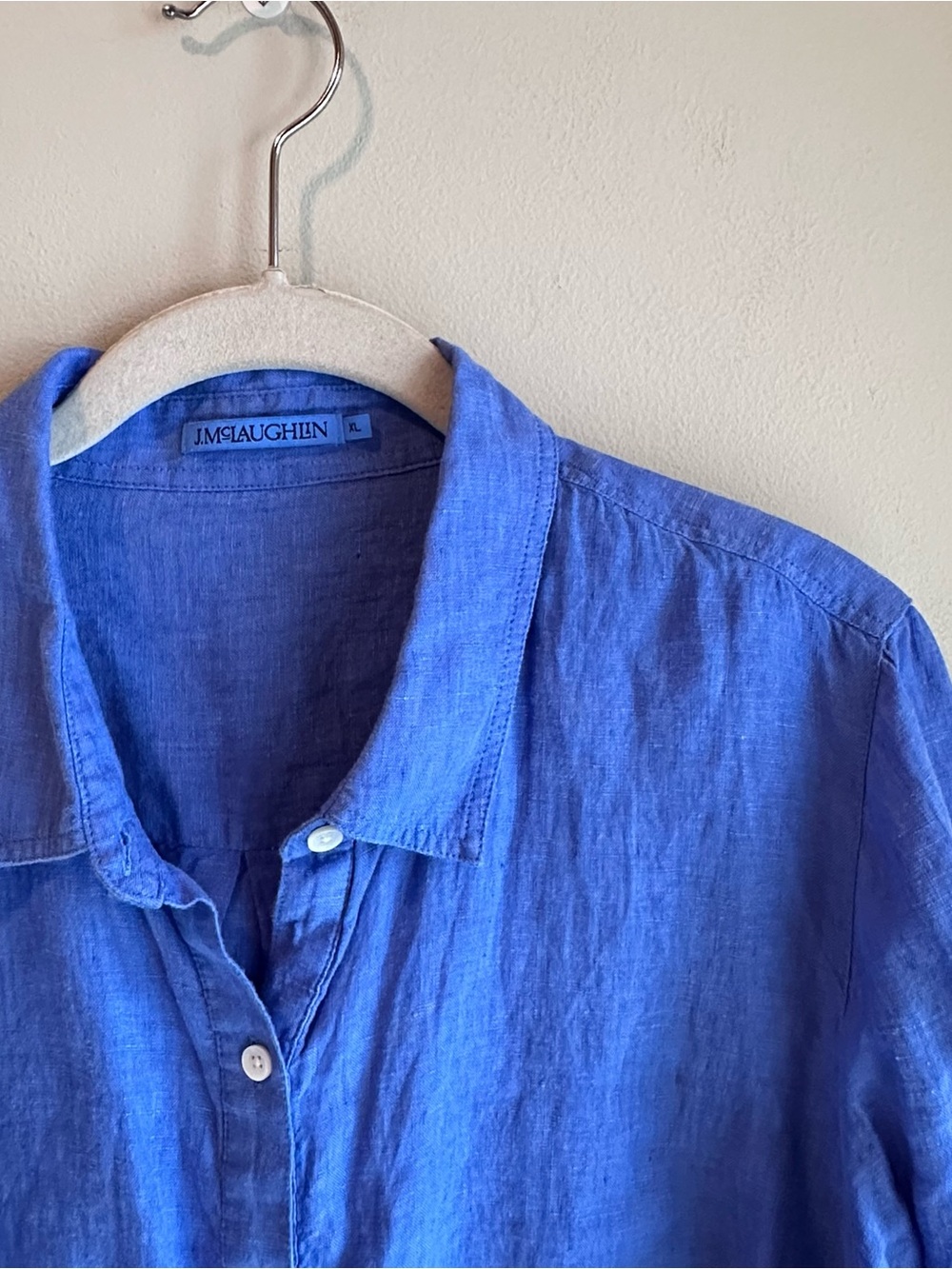 J. McLaughlin Linen Button Front Long Sleeve Shirt Blue - Picture 5 of 5